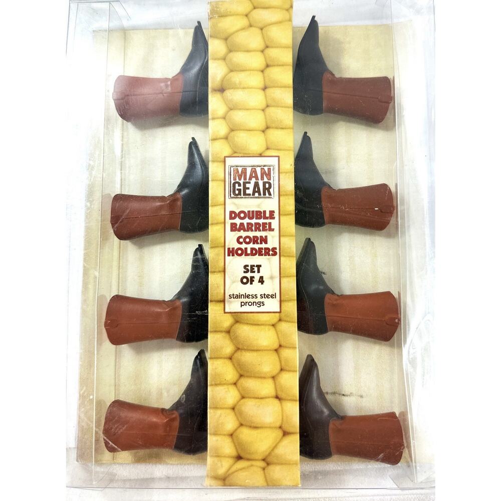 Man Gear Cowboy Boot Corn Holders Big Sky Carvers Set of 4 Stainless Steel Prong
